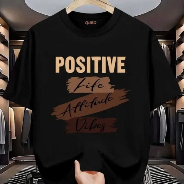"Positive Life Attitude Vibes" Brush Stroke Typography Oversized Black T-Shirt