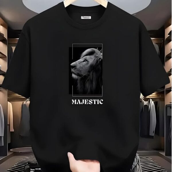 Majestic Lion Portrait Graphic Oversized Black T-Shirt