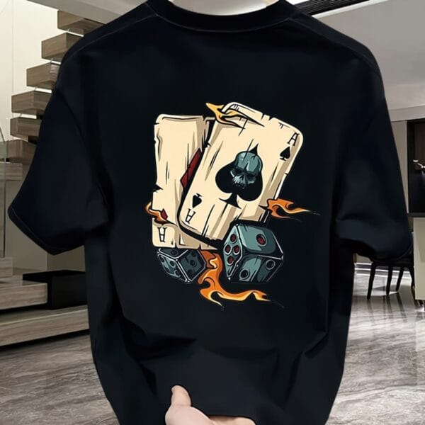 Product Title Ace of Spades and Dice Graphic Oversized Black T-Shirt
