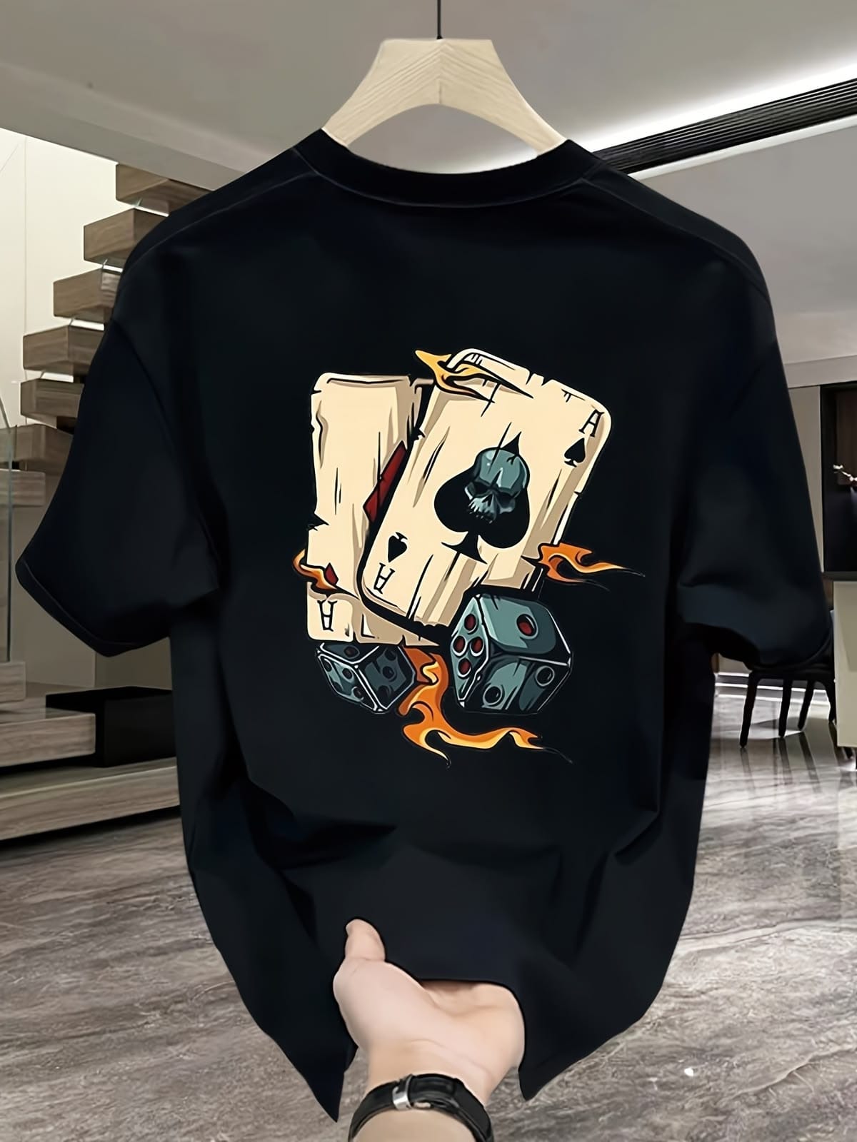 edf3db71f28e2b184a9356bebe32f1c7 Product Title Ace of Spades and Dice Graphic Oversized Black T-Shirt - Image 1