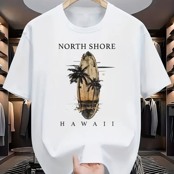 "North Shore Hawaii" Surfboard Tropical Oversized White T-Shirt