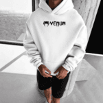 "Venum" Snake Head Logo Oversized White Hoodie - Image 2